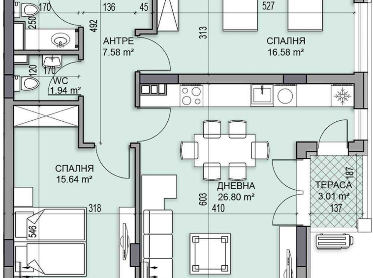 Тристаен апартамент в Пловдив, Гагарин - 113 кв.м за 1406 €/кв.м - Снимка #1