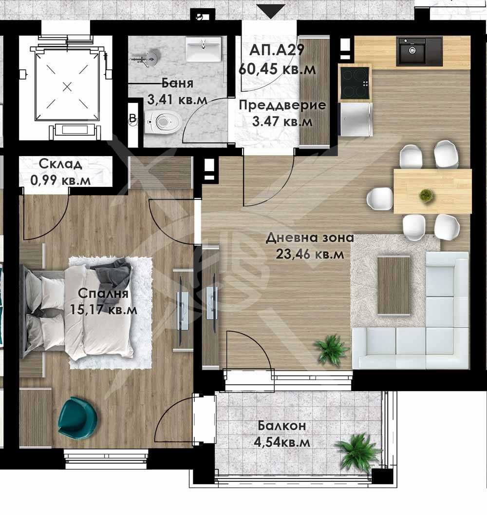 Двустаен апартамент в Пловдив, Остромила - 74 кв.м за 951 €/кв.м - Снимка #1