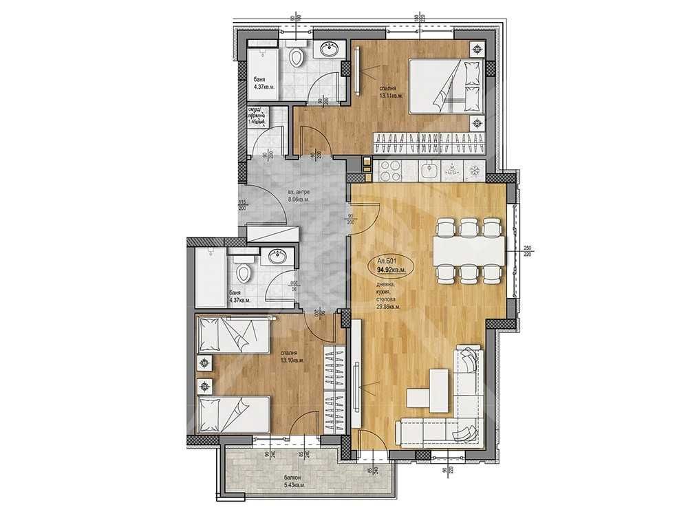 Тристаен апартамент в Пловдив, Христо Смирненски - 110 кв.м за 1304 €/кв.м - Снимка #1