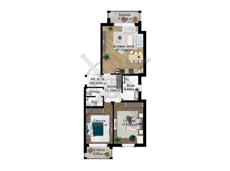 Тристаен апартамент в Пловдив, Беломорски - 121 кв.м за 717 €/кв.м - Снимка #1