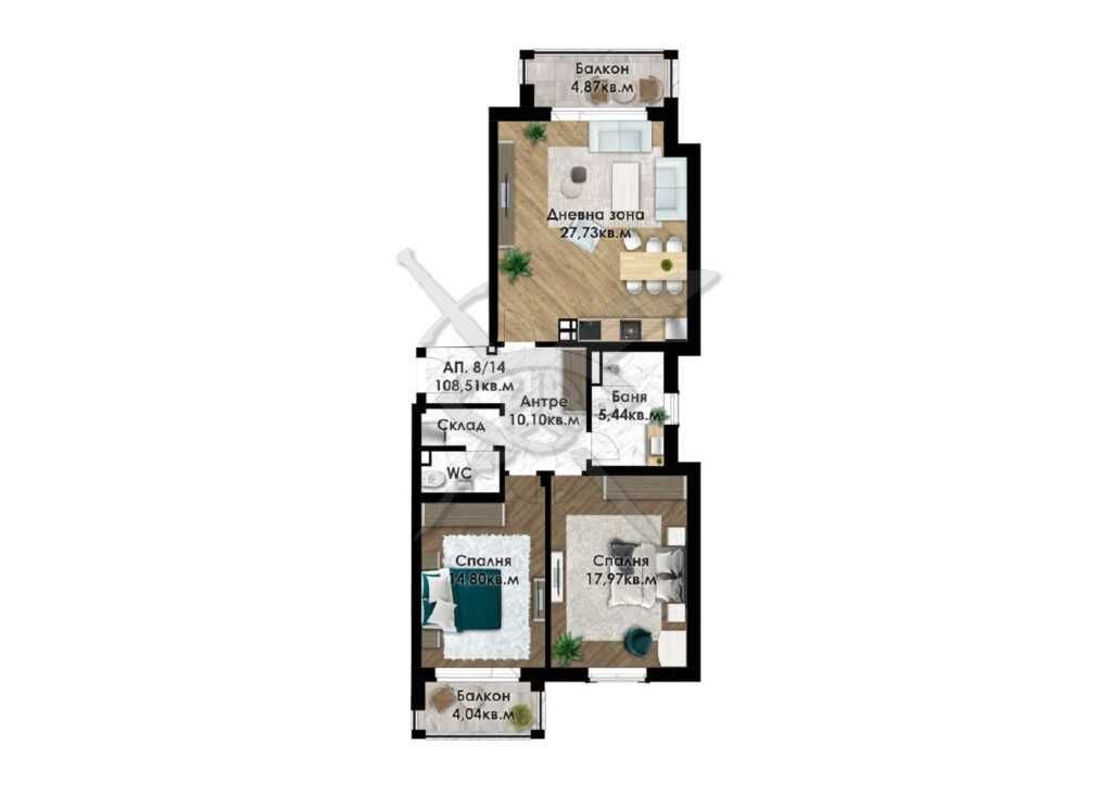 Тристаен апартамент в Пловдив, Беломорски - 121 кв.м за 1405 €/кв.м - Снимка #1