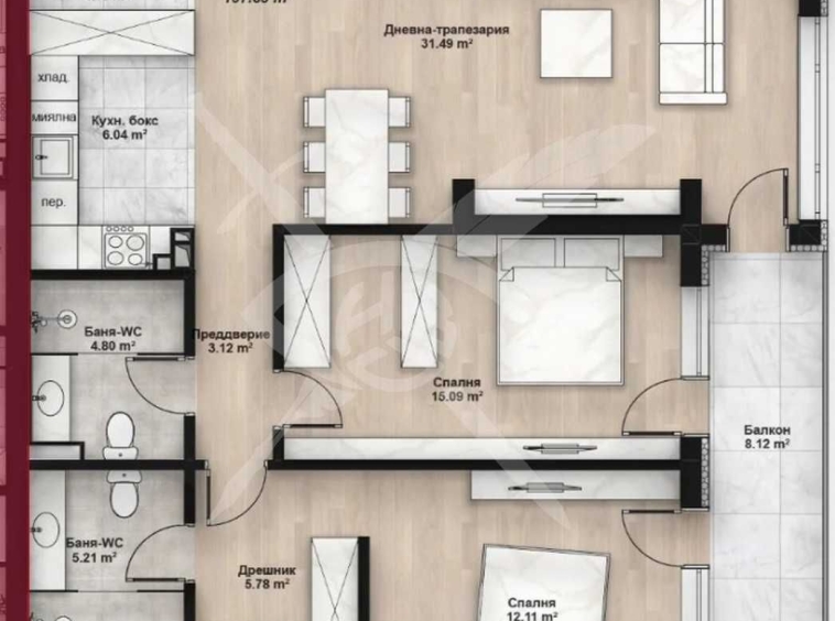 Тристаен апартамент в София, Люлин 2 - 123 кв.м за 1496 €/кв.м - Снимка #1