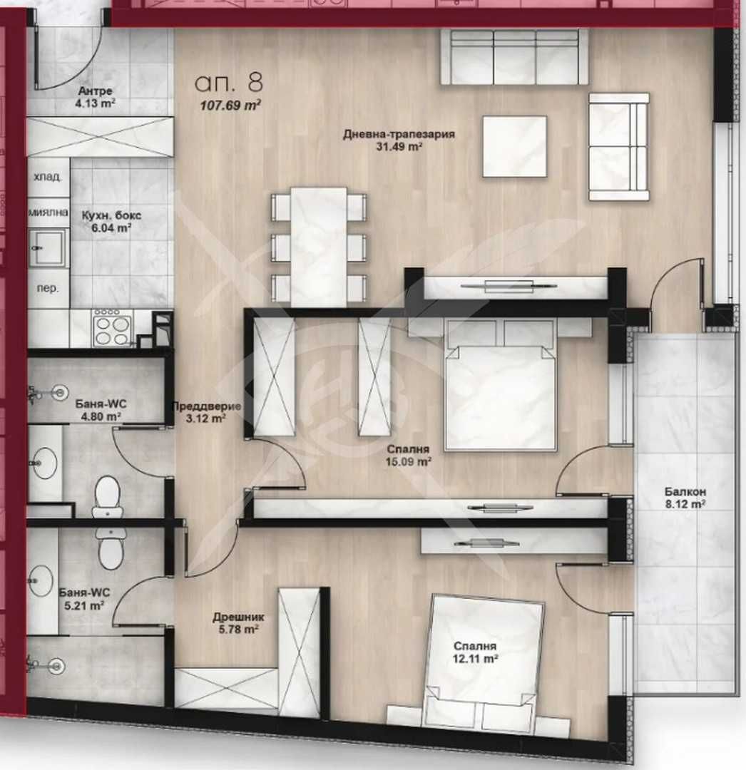 Тристаен апартамент в София, Люлин 2 - 123 кв.м за 1496 €/кв.м - Снимка #1