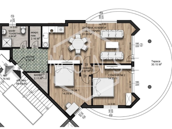 Тристаен апартамент в с. Малки чифлик, Област Велико Търново - 123 кв.м за 1643 €/кв.м - Снимка #1