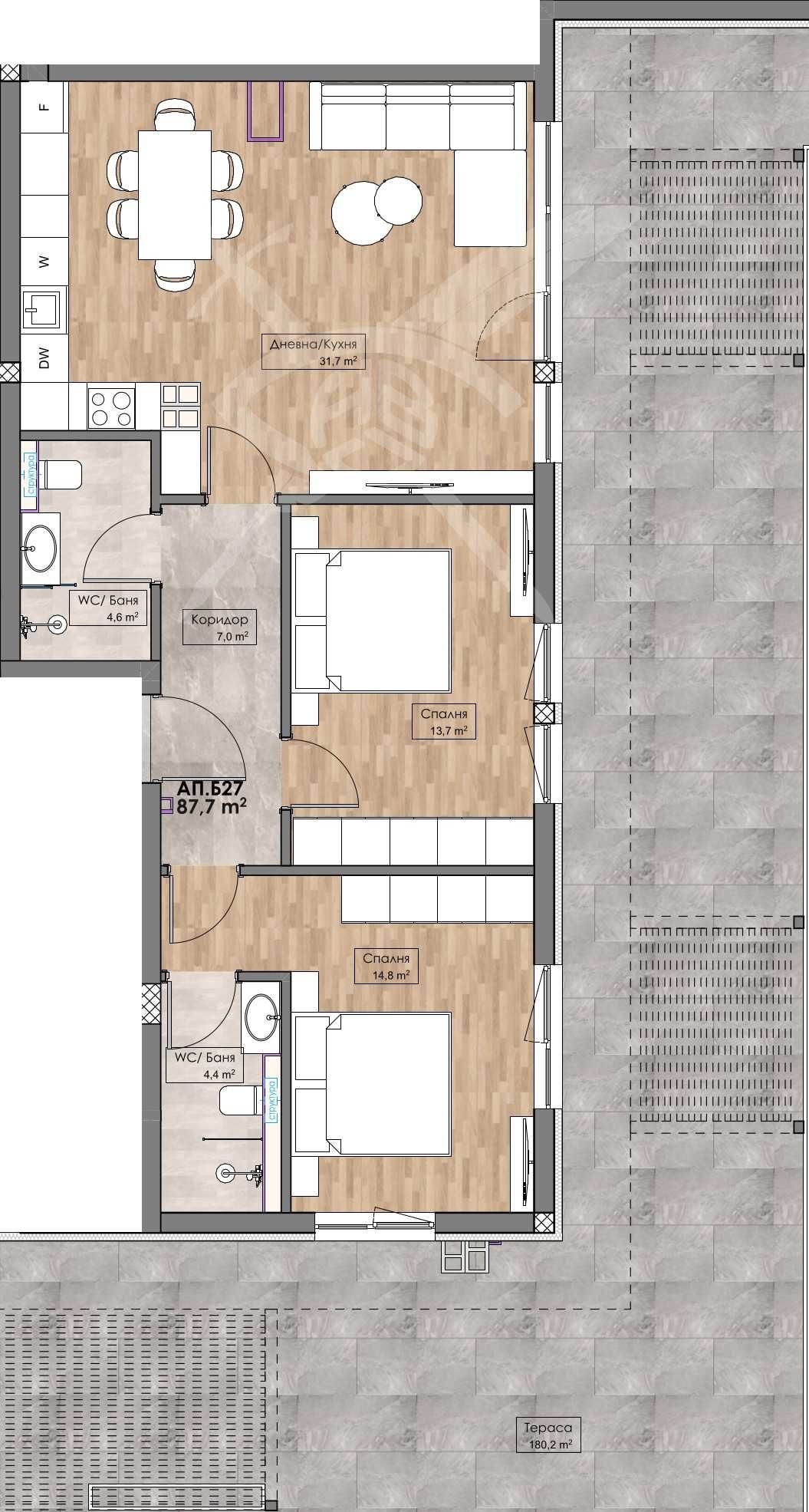Тристаен апартамент в Пловдив, Кършияка - 100 кв.м за 1103 €/кв.м - Снимка #1
