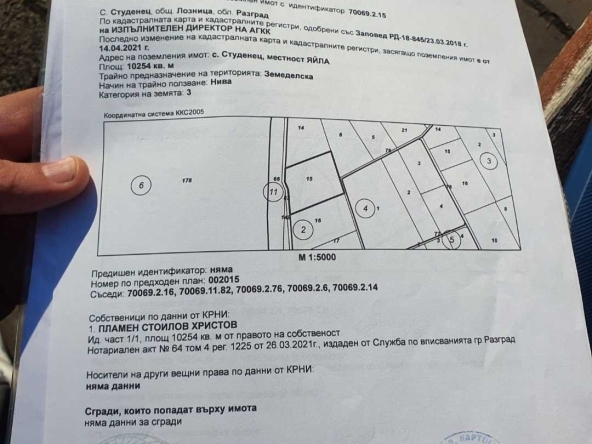 Земеделски имот в с. Студенец, Област Разград -  кв.м за 1607 €/дка - Снимка #1