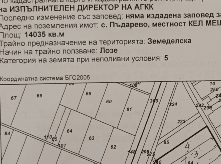Земеделски имот в с. Пъдарево, Област Сливен -  кв.м за 1421 €/дка - Снимка #1