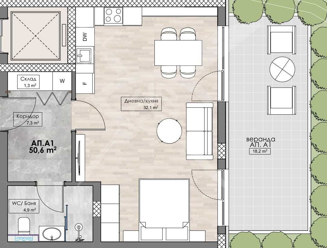Едностаен апартамент в Пловдив, Кършияка - 60 кв.м за 1277 €/кв.м - Снимка #1