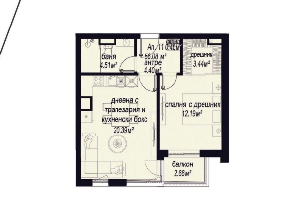 Двустаен апартамент в София, Зона Б-5 - 56 кв.м за 1812 €/кв.м - Снимка #1