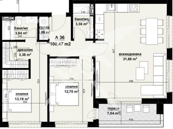 Тристаен апартамент в Бургас, Изгрев - 108 кв.м за 567 €/кв.м - Снимка #1