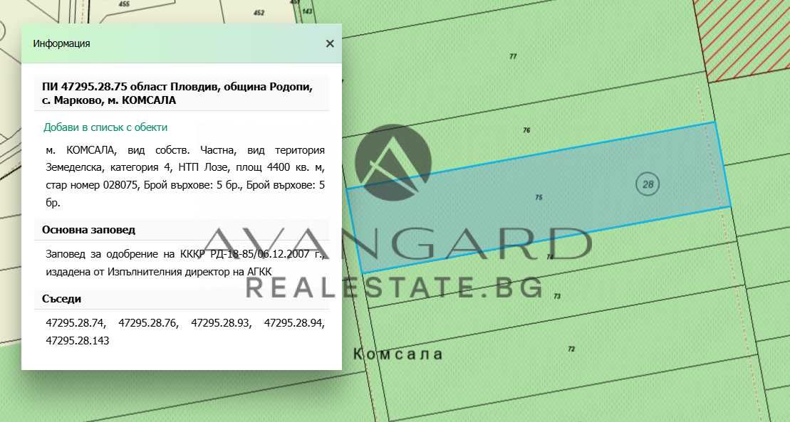 Парцел в с. Марково, Област Пловдив - 4400 кв.м за 13 €/кв.м - Снимка #1