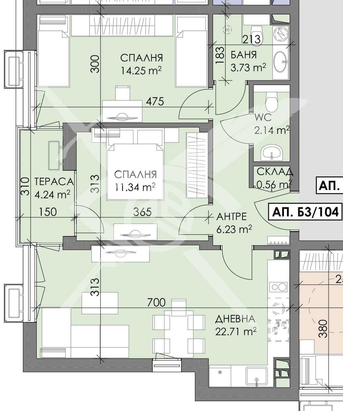 Тристаен апартамент в Бургас, Меден рудник - зона А - 89 кв.м за 1180 €/кв.м - Снимка #1