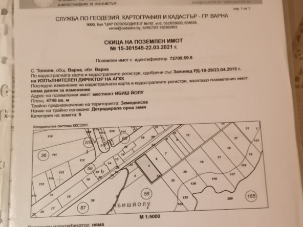 Парцел в с. Тополи, Област Варна - 4746 кв.м за 100 €/кв.м - Снимка #1