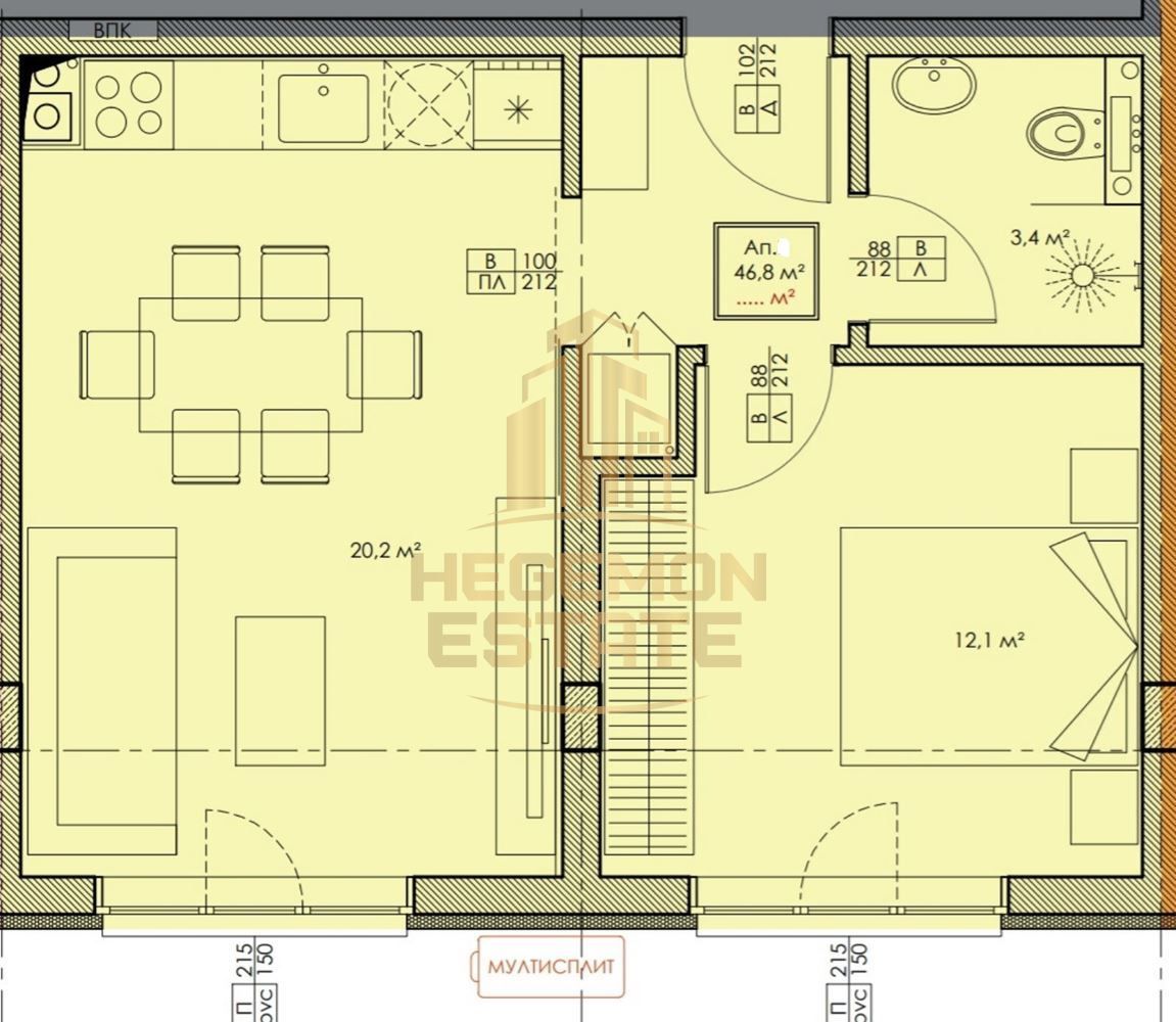 Двустаен апартамент в Варна, Владислав Варненчик - 53 кв.м за 1416 €/кв.м - Снимка #1