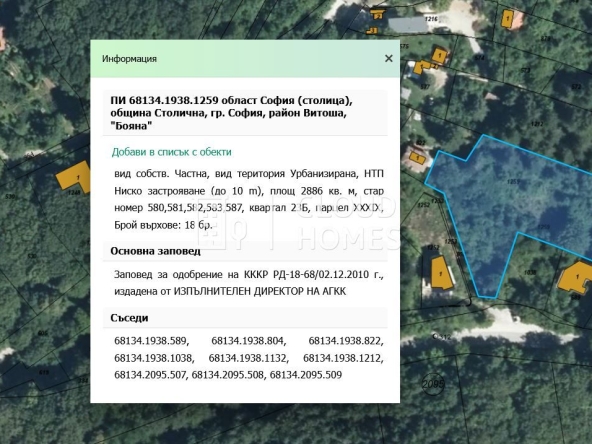 Парцел в София, Бояна - 2886 кв.м за 170 €/кв.м - Снимка #1