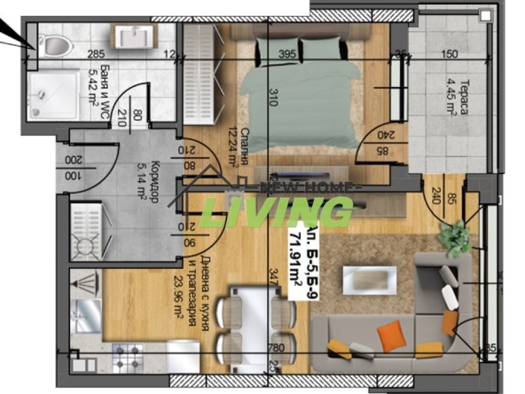 Двустаен апартамент в Пловдив, Христо Смирненски - 72 кв.м за 688 €/кв.м - Снимка #1