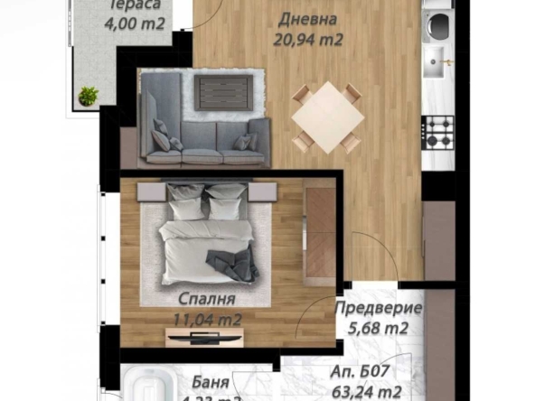 Двустаен апартамент в Пловдив, Прослав - 64 кв.м за 1115 €/кв.м - Снимка #1