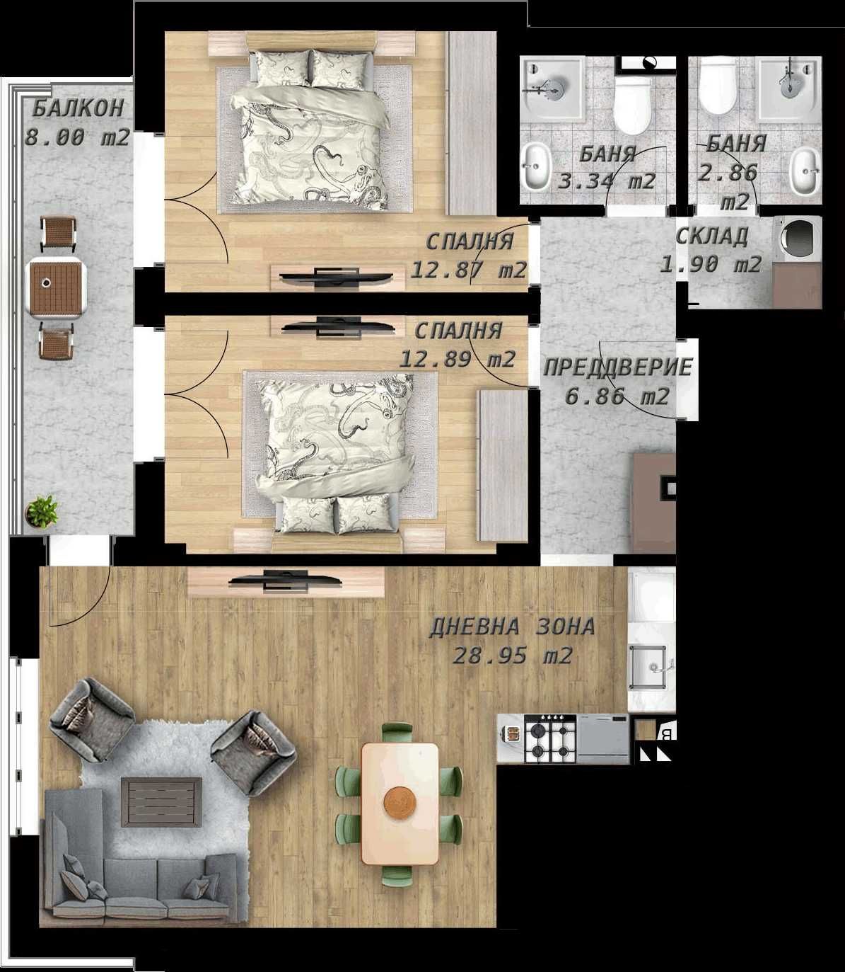 Тристаен апартамент в Пловдив, Беломорски - 103 кв.м за 612 €/кв.м - Снимка #1