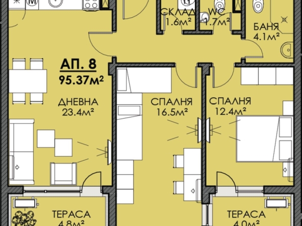 Тристаен апартамент в Бургас, Меден рудник - зона В - 95 кв.м за 954 €/кв.м - Снимка #1
