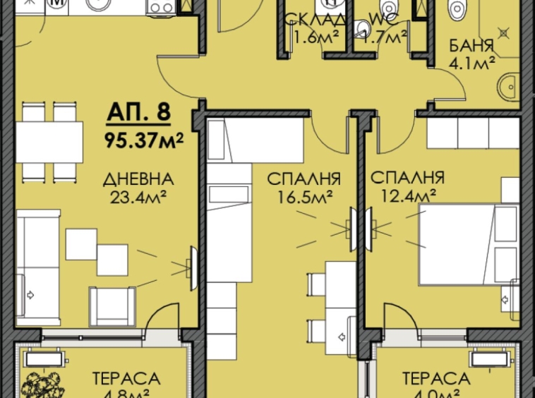 Тристаен апартамент в Бургас, Меден рудник - зона В - 95 кв.м за 954 €/кв.м - Снимка #1