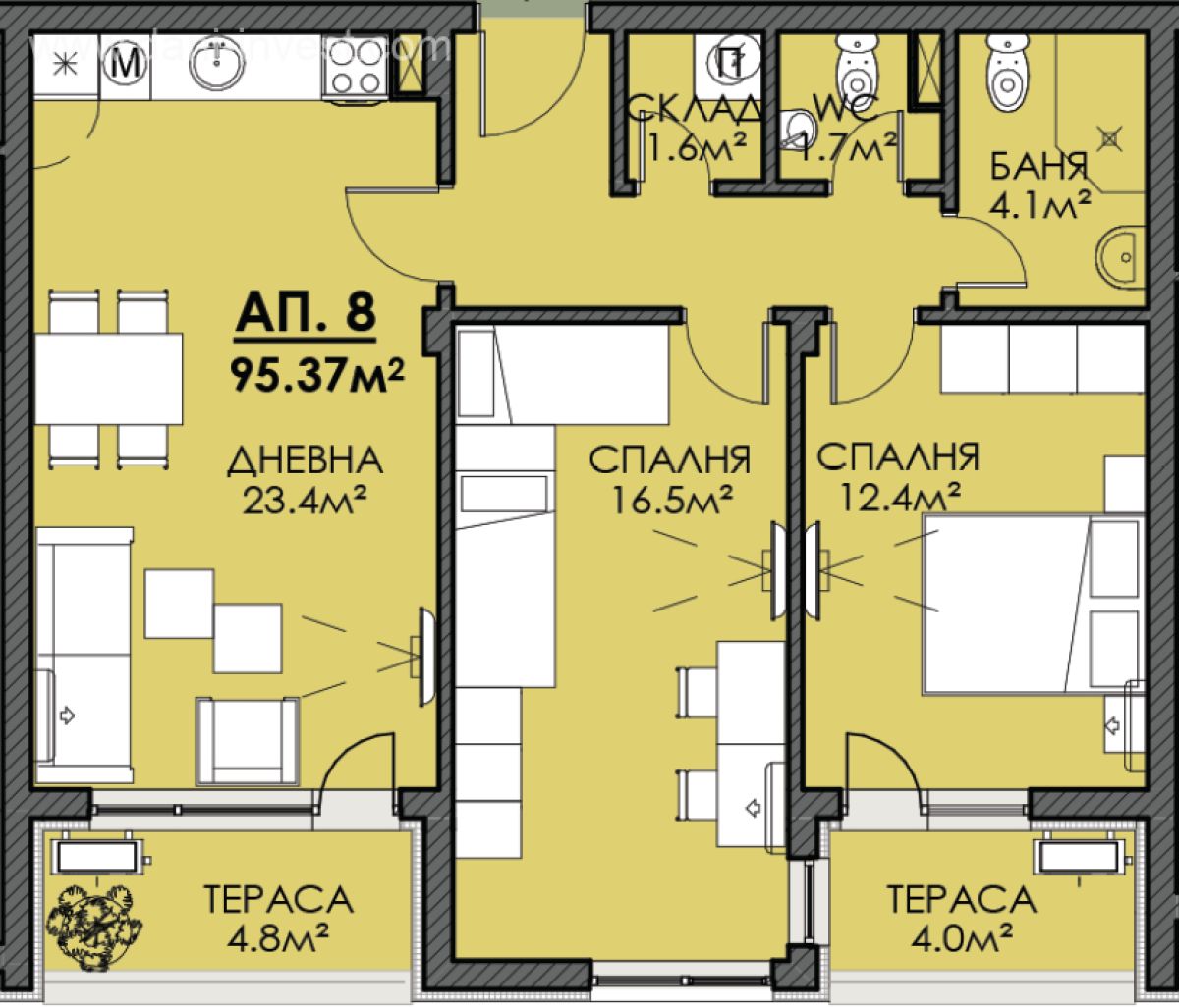 Тристаен апартамент в Бургас, Меден рудник - зона В - 95 кв.м за 954 €/кв.м - Снимка #1
