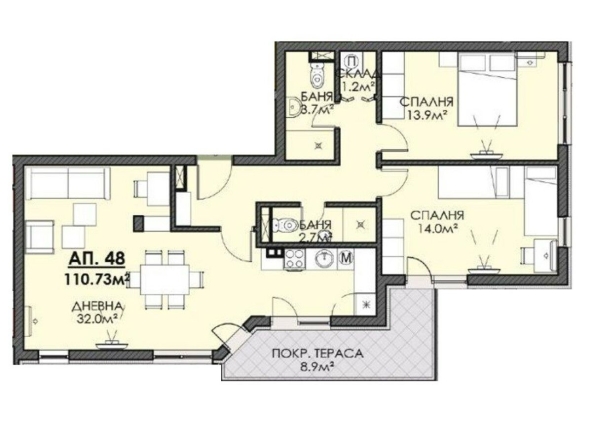 Тристаен апартамент в Бургас, Меден рудник - зона В - 111 кв.м за 636 €/кв.м - Снимка #1