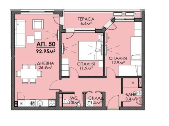 Тристаен апартамент в Бургас, Меден рудник - зона В - 93 кв.м за 980 €/кв.м - Снимка #1