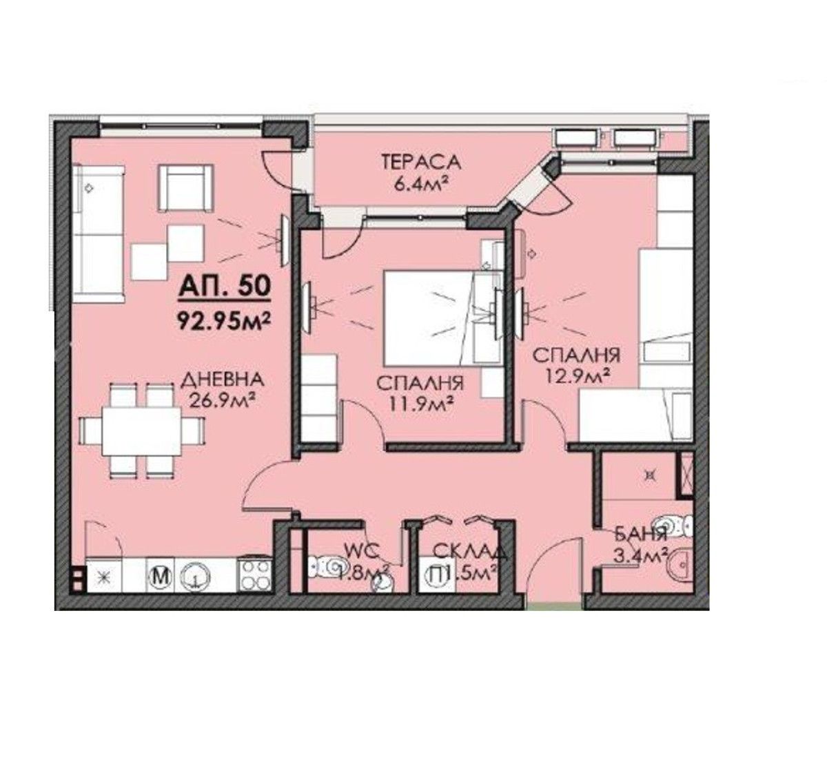 Тристаен апартамент в Бургас, Меден рудник - зона В - 93 кв.м за 980 €/кв.м - Снимка #1