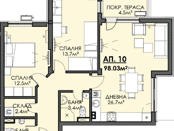 Тристаен апартамент в Бургас, Меден рудник - зона В - 98 кв.м за 951 €/кв.м - Снимка #1