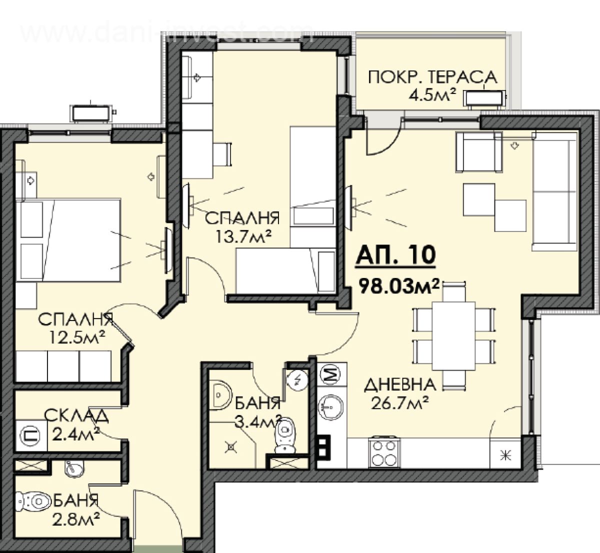 Тристаен апартамент в Бургас, Меден рудник - зона В - 98 кв.м за 951 €/кв.м - Снимка #1