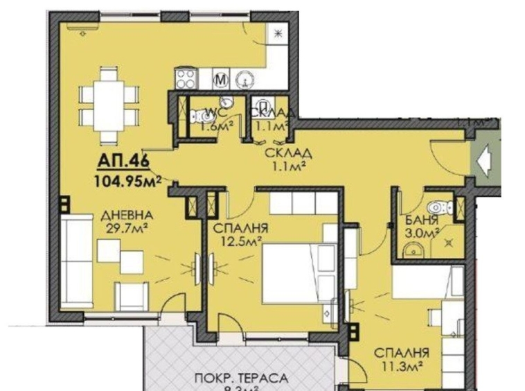 Тристаен апартамент в Бургас, Меден рудник - зона В - 105 кв.м за 980 €/кв.м - Снимка #1