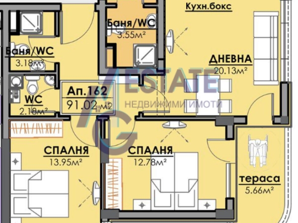 Тристаен апартамент в Бургас, Славейков - 91 кв.м за 1391 €/кв.м - Снимка #1