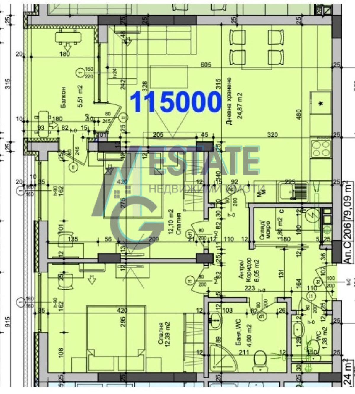 Тристаен апартамент в Бургас, Изгрев - 79 кв.м за 1456 €/кв.м - Снимка #1