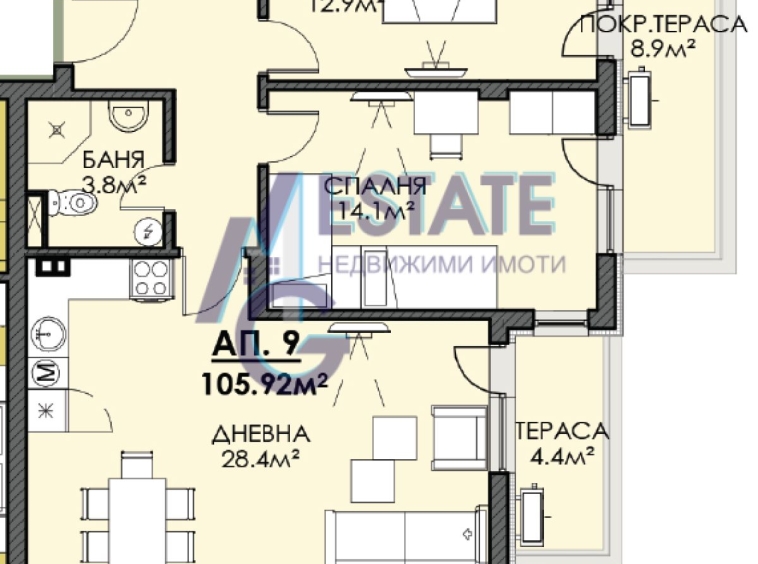 Тристаен апартамент в Бургас, Меден рудник - зона В - 106 кв.м за 950 €/кв.м - Снимка #1