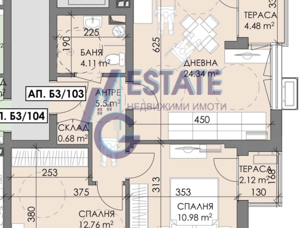 Тристаен апартамент в Бургас, Меден рудник - зона В - 90 кв.м за 828 €/кв.м - Снимка #1