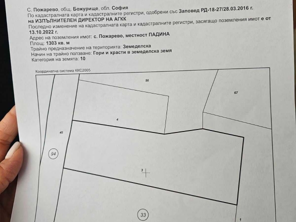 Парцел в с. Пожарево, Област София-област - 1315 кв.м за 27 €/кв.м - Снимка #1