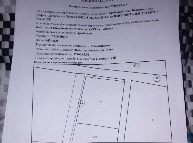 Парцел в Божурище - 843 кв.м за 37 €/кв.м - Снимка #1