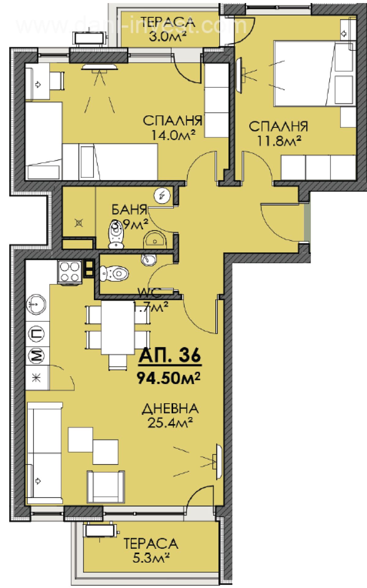Тристаен апартамент в Бургас, Меден рудник - зона В - 96 кв.м за 983 €/кв.м - Снимка #1