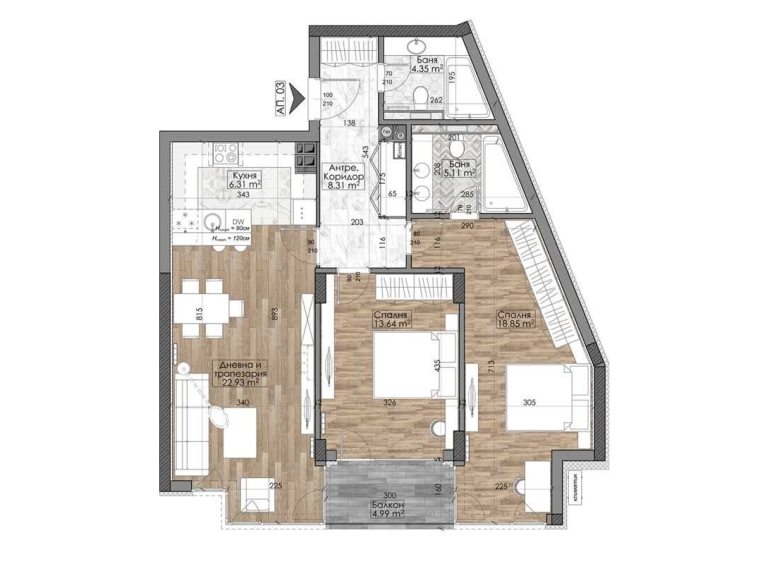 Тристаен апартамент в София, Гоце Делчев - 109 кв.м за 2558 €/кв.м - Снимка #1