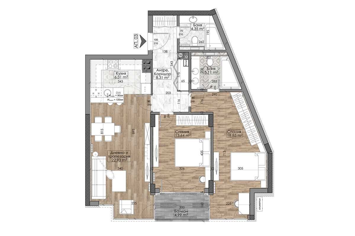 Тристаен апартамент в София, Гоце Делчев - 109 кв.м за 2558 €/кв.м - Снимка #1