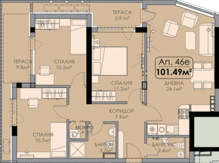 Многостаен апартамент в Бургас, Меден рудник - зона В - 120 кв.м за 980 €/кв.м - Снимка #1