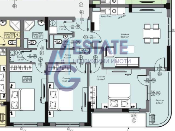 Тристаен апартамент в Бургас, Славейков - 144 кв.м за 720 €/кв.м - Снимка #1