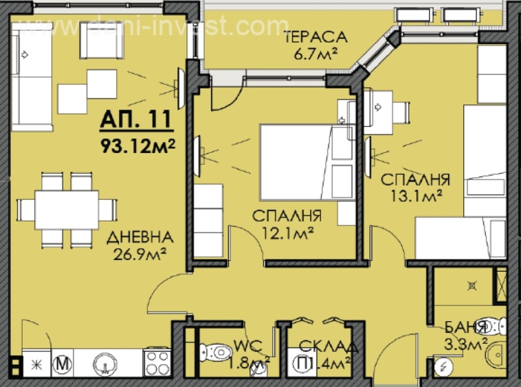 Тристаен апартамент в Бургас, Меден рудник - зона В - 93 кв.м за 952 €/кв.м - Снимка #1