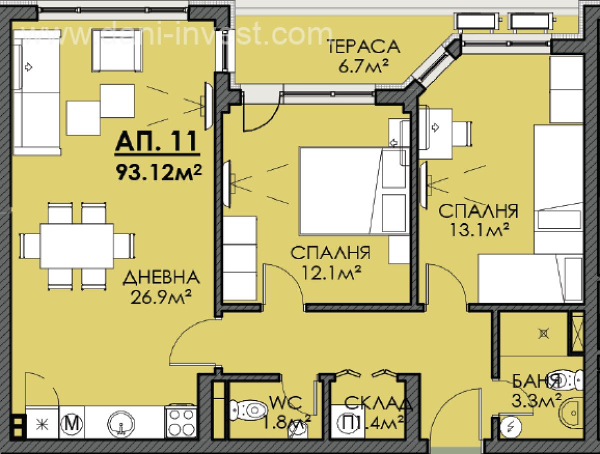 Тристаен апартамент в Бургас, Меден рудник - зона В - 93 кв.м за 952 €/кв.м - Снимка #1