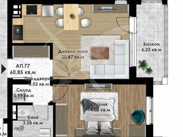 Двустаен апартамент в Пловдив, Остромила - 70 кв.м за 1499 €/кв.м - Снимка #1