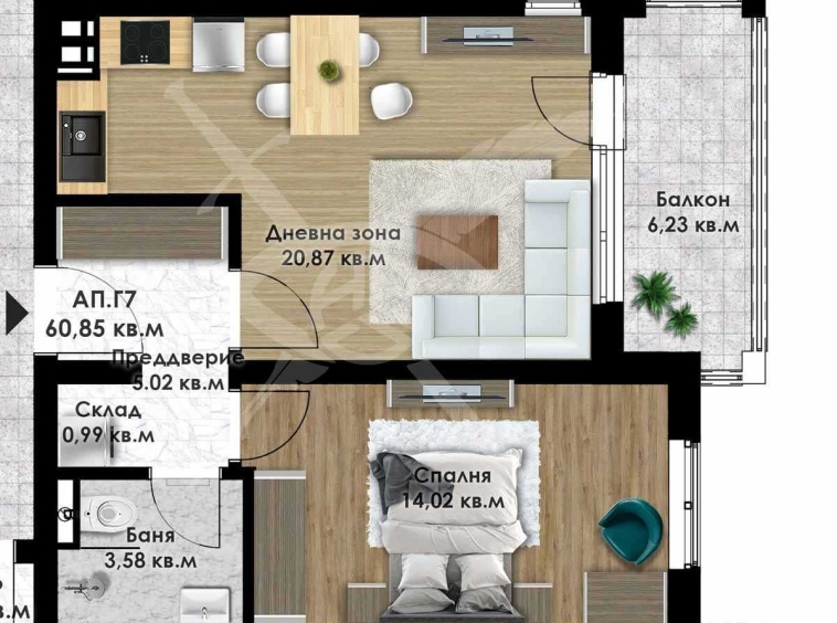 Двустаен апартамент в Пловдив, Остромила - 70 кв.м за 1499 €/кв.м - Снимка #1