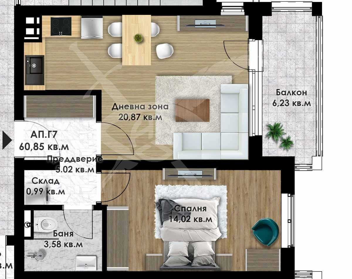 Двустаен апартамент в Пловдив, Остромила - 70 кв.м за 1499 €/кв.м - Снимка #1