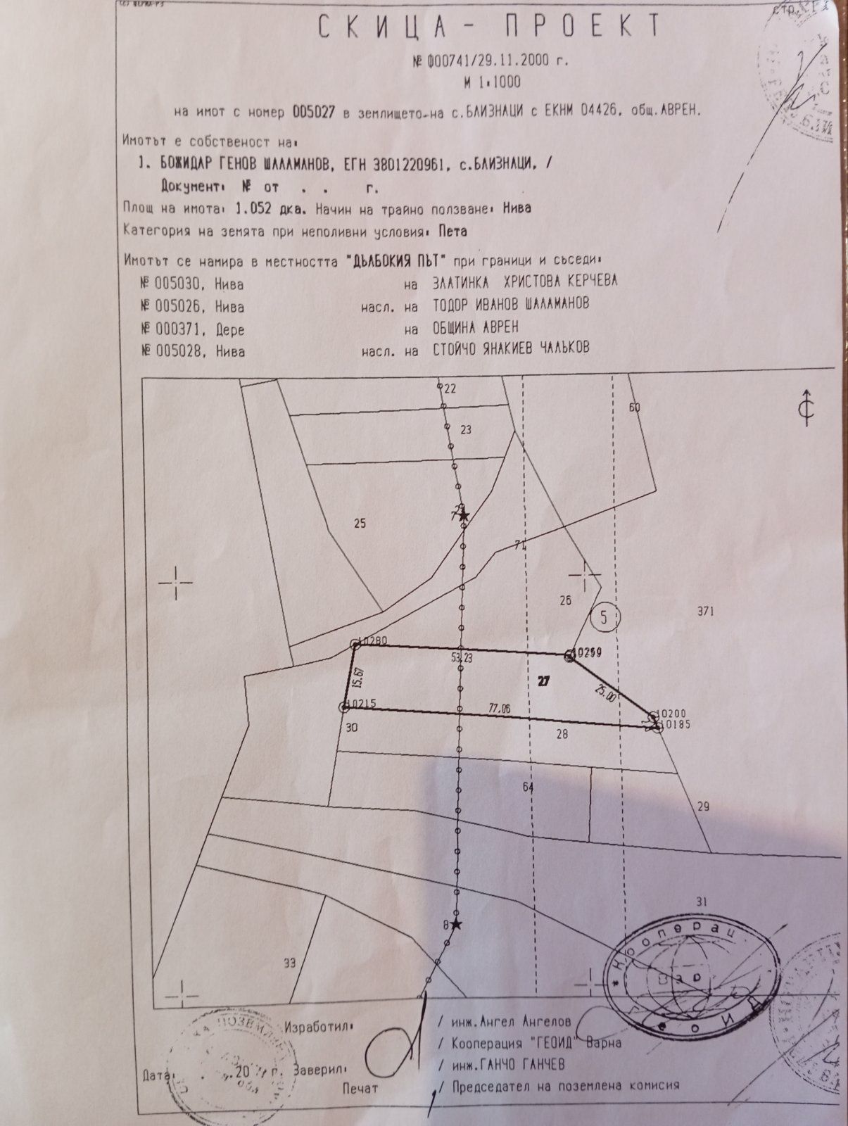 Парцел в с. Близнаци, Област Варна - 1052 кв.м за 8 €/кв.м - Снимка #1
