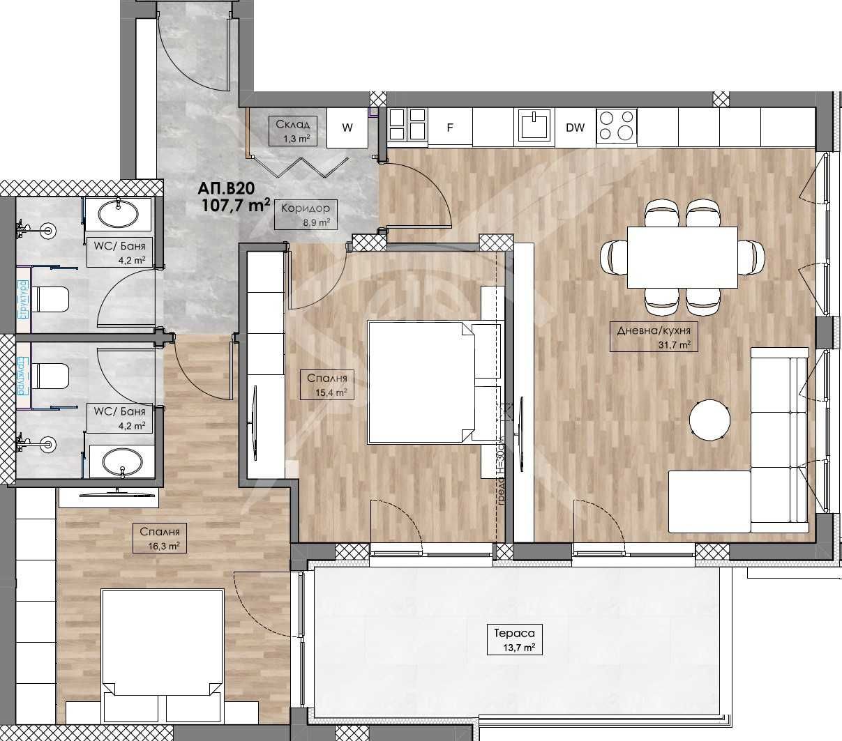 Тристаен апартамент в Пловдив, Кършияка - 121 кв.м за 1083 €/кв.м - Снимка #1