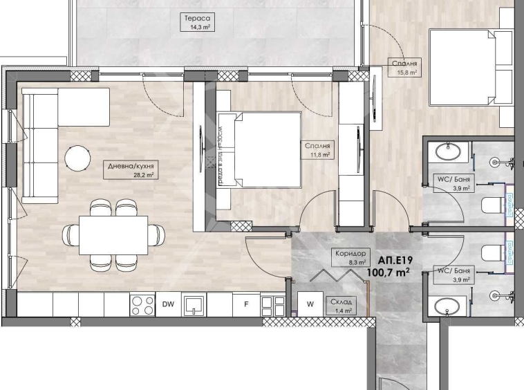 Тристаен апартамент в Пловдив, Кършияка - 113 кв.м за 1087 €/кв.м - Снимка #1